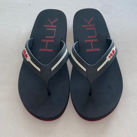 Huk Flipsters Black and Red Sandals Men’s size 13 - Picture 1 of 6